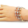 Oro Laminado Trio Bangle, Gold Filled Style Ball and Disco Design, Diamond Cutting Finish, Tricolor, 07.282.0020