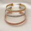 Oro Laminado Trio Bangle, Gold Filled Style Diamond Cutting Finish, Tricolor, 07.282.0032