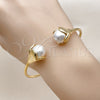 Oro Laminado Individual Bangle, Gold Filled Style Flower and Ball Design, with Ivory Pearl, Polished, Golden Finish, 07.282.0035