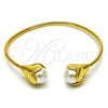 Oro Laminado Individual Bangle, Gold Filled Style Flower and Ball Design, with Ivory Pearl, Polished, Golden Finish, 07.282.0035