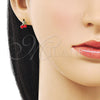 Oro Laminado Stud Earring, Gold Filled Style Cherry Design, Red Enamel Finish, Golden Finish, 02.213.0817