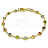 Oro Laminado Fancy Bracelet, Gold Filled Style Heart Design, with Multicolor Crystal, Polished, Golden Finish, 03.326.0027.07