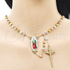 Oro Laminado Medium Rosary, Gold Filled Style Guadalupe and Crucifix Design, Diamond Cutting Finish, Tricolor, 09.411.0009.1.24