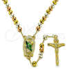Oro Laminado Medium Rosary, Gold Filled Style San Judas and Ball Design, Diamond Cutting Finish, Tricolor, 09.411.0010.24