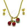 Oro Laminado Necklace and Earring, Gold Filled Style Cherry Design, Polished, Golden Finish, 06.417.0018