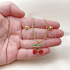 Oro Laminado Earring and Pendant Adult Set, Gold Filled Style Strawberry and Ball Design, Red Enamel Finish, Golden Finish, 10.417.0017