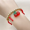 Oro Laminado Fancy Bracelet, Gold Filled Style Cherry and Chili Design, with Garnet Crystal, Red Enamel Finish, Golden Finish, 03.417.0010.08