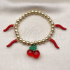 Oro Laminado Fancy Bracelet, Gold Filled Style Cherry and Chili Design, with Garnet Crystal, Red Enamel Finish, Golden Finish, 03.417.0010.08