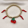 Oro Laminado Fancy Bracelet, Gold Filled Style Cherry and Chili Design, with Garnet Crystal, Red Enamel Finish, Golden Finish, 03.417.0010.08 (06 MM Thickness, 8 Inches Length)