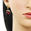Oro Laminado Dangle Earring, Gold Filled Style Cherry Design, Red Enamel Finish, Golden Finish, 02.417.0004