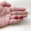 Oro Laminado Dangle Earring, Gold Filled Style Cherry Design, Red Enamel Finish, Golden Finish, 02.417.0004