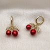 Oro Laminado Dangle Earring, Gold Filled Style Cherry Design, Red Enamel Finish, Golden Finish, 02.417.0004