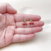 Oro Laminado Stud Earring, Gold Filled Style Cherry Design, Red Enamel Finish, Golden Finish, 02.417.0010