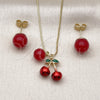 Oro Laminado Earring and Pendant Adult Set, Gold Filled Style Cherry and Ball Design, with Garnet Pearl, Polished, Golden Finish, 10.417.0023