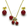 Oro Laminado Earring and Pendant Adult Set, Gold Filled Style Cherry and Ball Design, with Garnet Pearl, Polished, Golden Finish, 10.417.0023