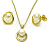 Oro Laminado Earring and Pendant Adult Set, Gold Filled Style Ball and Rolo Design, with Ivory Pearl, Polished, Golden Finish, 10.156.0529