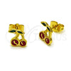Oro Laminado Stud Earring, Gold Filled Style Cherry Design, Red Enamel Finish, Golden Finish, 02.156.0708