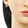 Oro Laminado Stud Earring, Gold Filled Style Cherry Design, with Ruby and Green Micro Pave, Polished, Golden Finish, 02.344.0165