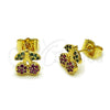 Oro Laminado Stud Earring, Gold Filled Style Cherry Design, with Ruby and Green Micro Pave, Polished, Golden Finish, 02.344.0166