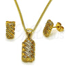 Oro Laminado Earring and Pendant Adult Set, Gold Filled Style with White Cubic Zirconia, Polished, Golden Finish, 10.342.0227