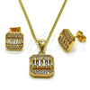 Oro Laminado Earring and Pendant Adult Set, Gold Filled Style Baguette Design, with White Cubic Zirconia, Polished, Golden Finish, 10.342.0238