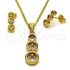Oro Laminado Earring and Pendant Adult Set, Gold Filled Style with White Cubic Zirconia, Polished, Golden Finish, 10.342.0240