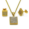 Oro Laminado Earring and Pendant Adult Set, Gold Filled Style with White Cubic Zirconia, Polished, Golden Finish, 10.342.0243