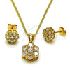 Oro Laminado Earring and Pendant Adult Set, Gold Filled Style Cluster Design, with White Cubic Zirconia, Polished, Golden Finish, 10.342.0250