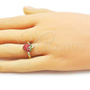 Oro Laminado Elegant Ring, Gold Filled Style Strawberry Design, Red Enamel Finish, Golden Finish, 01.170.0002