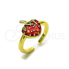 Oro Laminado Elegant Ring, Gold Filled Style Strawberry Design, Red Enamel Finish, Golden Finish, 01.170.0002