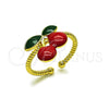 Oro Laminado Elegant Ring, Gold Filled Style Cherry Design, Red Enamel Finish, Golden Finish, 01.170.0003