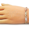 Oro Laminado Fancy Bracelet, Gold Filled Style San Judas and Miami Cuban Design, Polished, Tricolor, 03.411.0079.07 (Thickness, 7 Inches Length)