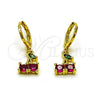 Oro Laminado Dangle Earring, Gold Filled Style Cherry Design, with Ruby and Green Cubic Zirconia, Polished, Golden Finish, 02.411.0079