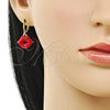 Oro Laminado Dangle Earring, Gold Filled Style Lips Design, Red Enamel Finish, Golden Finish, 02.411.0080