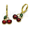 Oro Laminado Dangle Earring, Gold Filled Style Cherry Design, Red Enamel Finish, Golden Finish, 02.282.0031