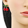 Oro Laminado Stud Earring, Gold Filled Style Cherry Design, with Garnet Pearl and Green Cubic Zirconia, Polished, Golden Finish, 02.283.0255