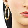 Oro Laminado Large Hoop, Gold Filled Style Hollow Design, Diamond Cutting Finish, Golden Finish, 02.213.0310.50