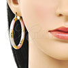 Oro Laminado Large Hoop, Gold Filled Style Hollow Design, Diamond Cutting Finish, Tricolor, 02.213.0309.1.50