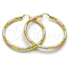 Oro Laminado Large Hoop, Gold Filled Style Hollow Design, Diamond Cutting Finish, Tricolor, 02.213.0309.1.70