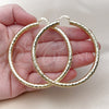 Oro Laminado Extra Large Hoop, Gold Filled Style Hollow Design, Diamond Cutting Finish, Golden Finish, 02.213.0818.70