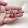 Oro Laminado Dangle Earring, Gold Filled Style Cherry Design, Red Enamel Finish, Golden Finish, 02.284.0051