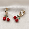 Oro Laminado Dangle Earring, Gold Filled Style Cherry Design, Red Enamel Finish, Golden Finish, 02.284.0051