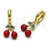 Oro Laminado Dangle Earring, Gold Filled Style Cherry Design, Red Enamel Finish, Golden Finish, 02.284.0051