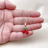 Oro Laminado Pendant Necklace, Gold Filled Style Cherry Design, Red Enamel Finish, Golden Finish, 04.284.0061.18