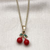 Oro Laminado Pendant Necklace, Gold Filled Style Cherry Design, Red Enamel Finish, Golden Finish, 04.284.0061.18