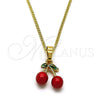 Oro Laminado Pendant Necklace, Gold Filled Style Cherry Design, Red Enamel Finish, Golden Finish, 04.284.0061.18