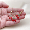 Oro Laminado Earring and Pendant Adult Set, Gold Filled Style Cherry Design, Red Enamel Finish, Golden Finish, 10.284.0049