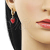 Oro Laminado Dangle Earring, Gold Filled Style Strawberry Design, Red Enamel Finish, Golden Finish, 02.284.0052