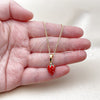 Oro Laminado Pendant Necklace, Gold Filled Style Strawberry Design, Red Enamel Finish, Golden Finish, 04.284.0062.18 (Thickness, 18 Inches Length)
