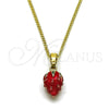 Oro Laminado Pendant Necklace, Gold Filled Style Strawberry Design, Red Enamel Finish, Golden Finish, 04.284.0062.18 (Thickness, 18 Inches Length)